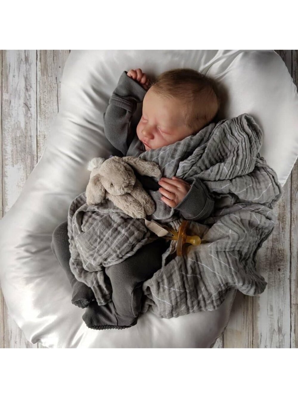18-inch Cozy Gray Realistic Real Life Newborn Sleeping Boy with Accessories